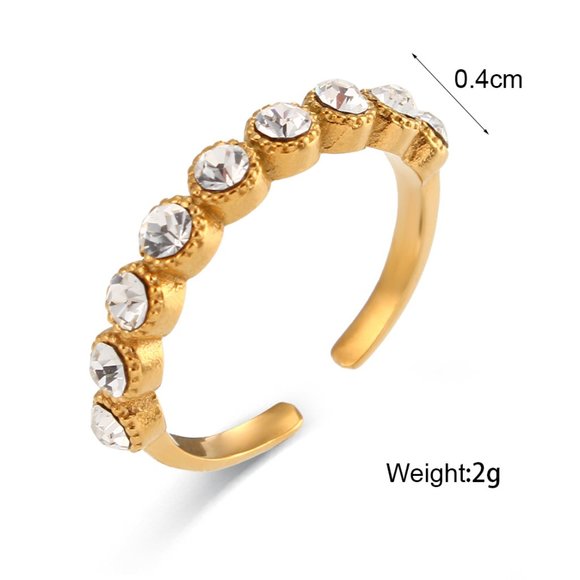 Vintage Sparkly Zircon 18K Gold Plated Adjustable Ring Stainless Steel - Picture 10 of 10